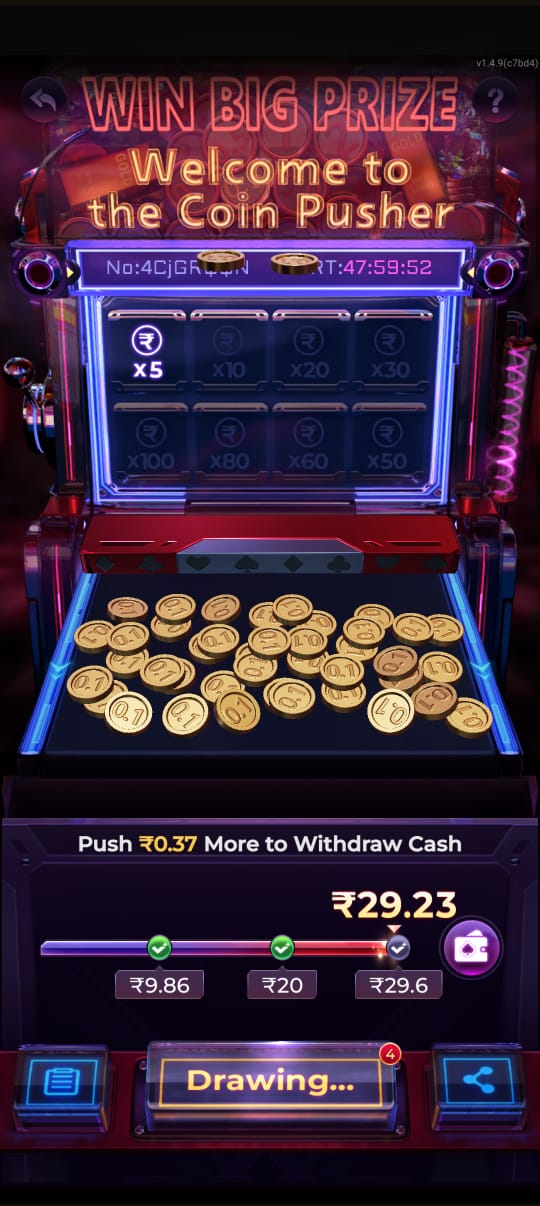 in7 Coin Pusher Casual Game Gameplay Screen
