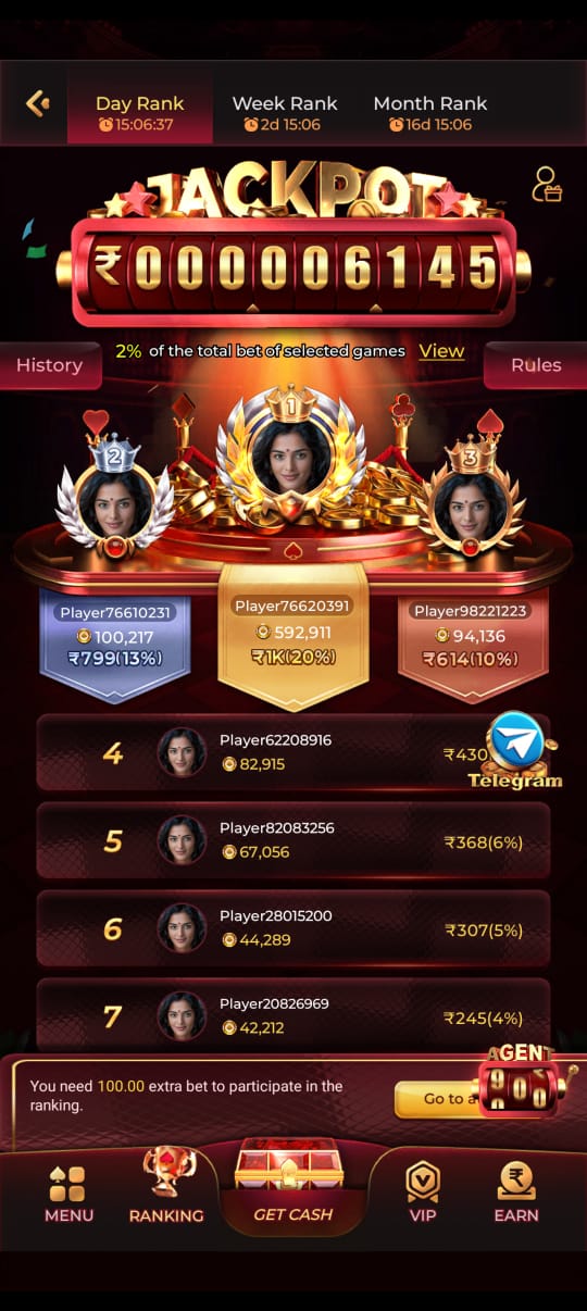 in7 App Jackpot and Leaderboard Screen